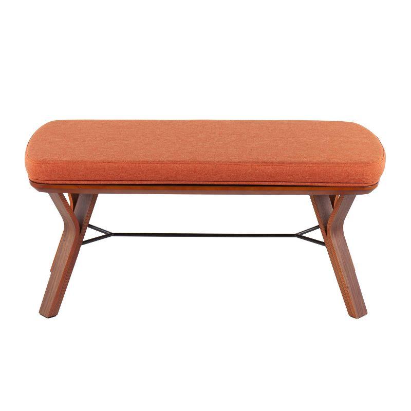 42" Folia Bench Polyester/Wood Walnut/Orange - LumiSource: Plush Seating, Tapered Legs