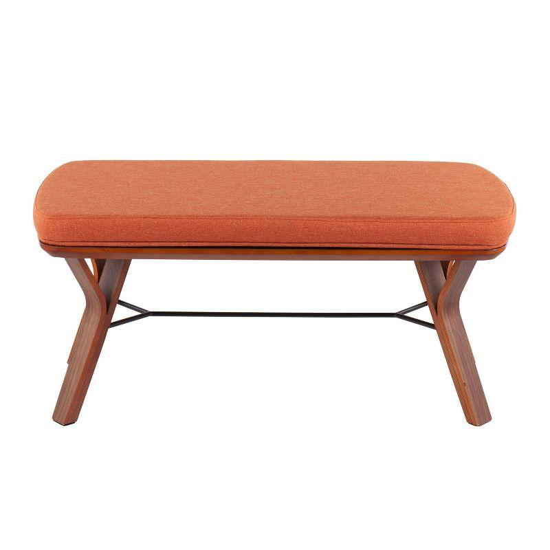 Mid-Century Modern 42" Folia Walnut & Orange Upholstered Bench