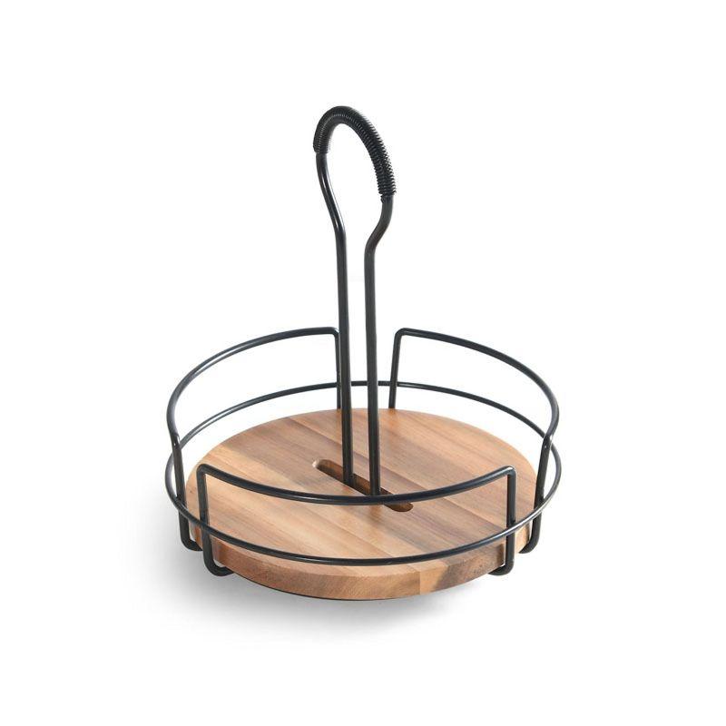 Gourmet Basics by Mikasa Hanover Rotating Condiment Caddy with Acacia Wood Insert, Antique Black