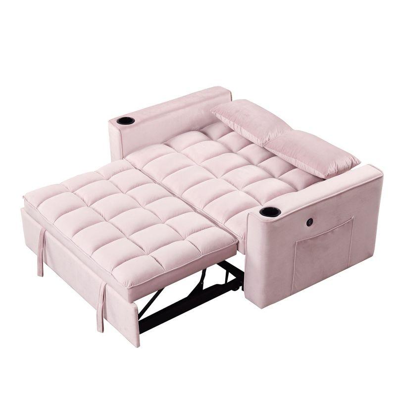 NicBex Modern Pull Out Sofa Bed Velvet Convertible Sleeper Sofa with USB Port and Cup Holders for Living Room