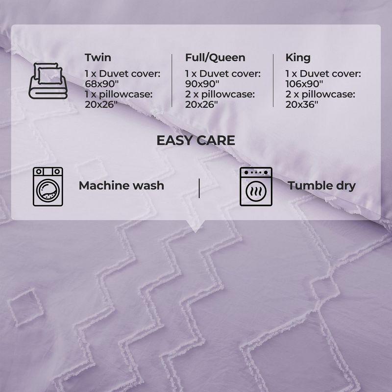 Peace Nest Tufted Clipped Jacquard Geometric Duvet Cover & Pillowcase Set, Diamonds Purple, Twin, 68"x90"