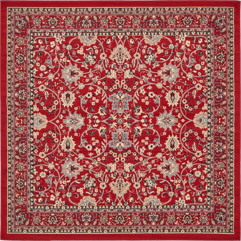 Reversible Red and Ivory Square Synthetic Area Rug