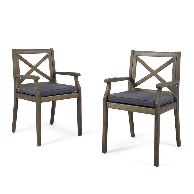 Gracie Oaks Outdoor Acacia Wood Patio Armchair,for Backyard, Poolside, Garden (Set of 2)