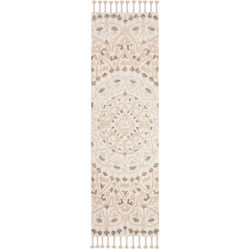 Blossom BLM459 Hand Tufted Indoor Runner Rug - Ivory/Taupe - 2'3"x8' - Safavieh