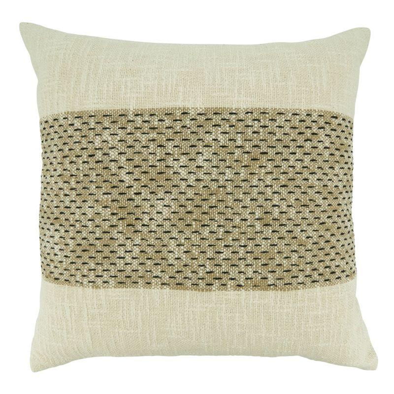 Saro Lifestyle Down Filled Throw Pillow with Banded Design, 20", Beige