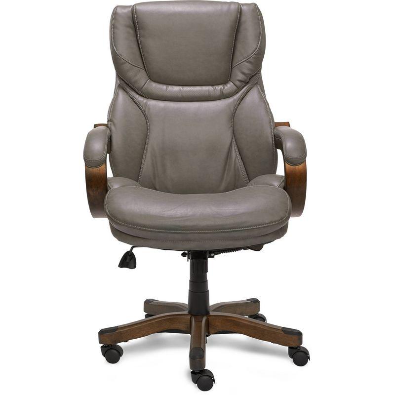 Big and Tall Executive Office Chair with Upgraded Wood Accents Mindset Gray - Serta: Bonded Leather, 350lb Capacity