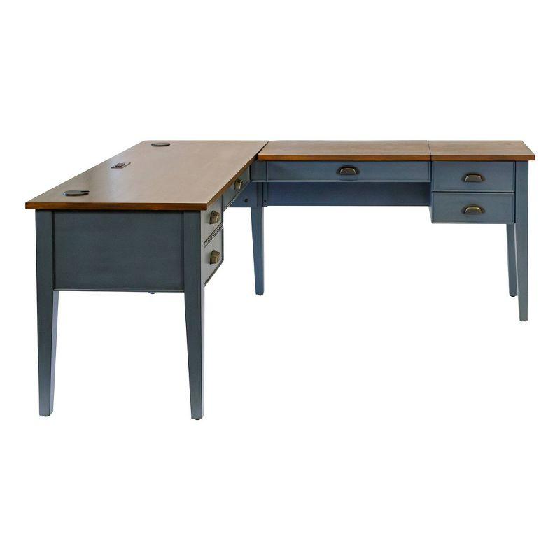 Open L-Shaped Pedestal Writing Desk Blue - Fairmont Collection - Martin Furniture: Wood, Charging Station, USB Port