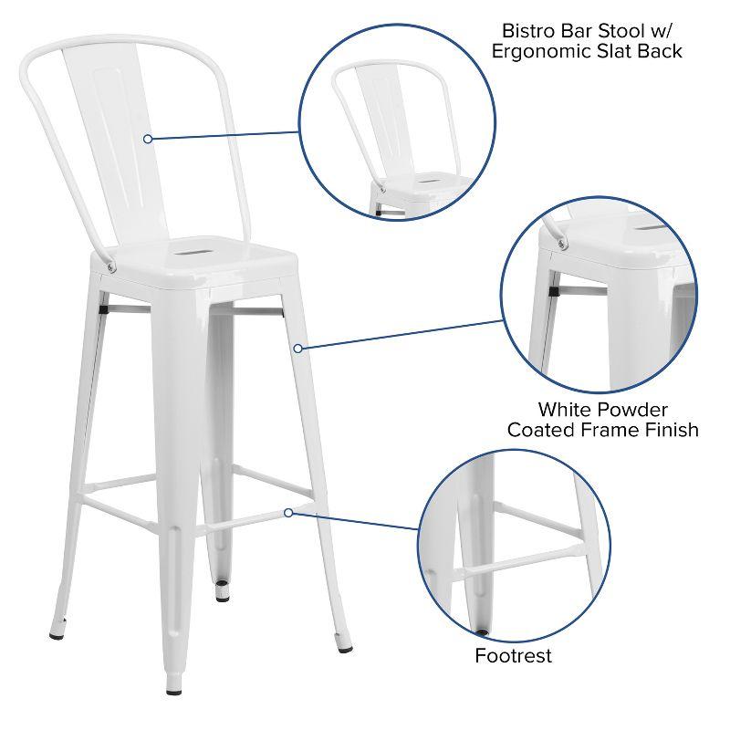 Merrick Lane White 30" High Metal Bar Height Stool with Removable Back for Indoor-Outdoor Use