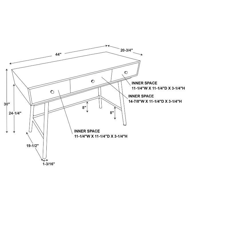 Cailan 3 Drawer Desk - Linon