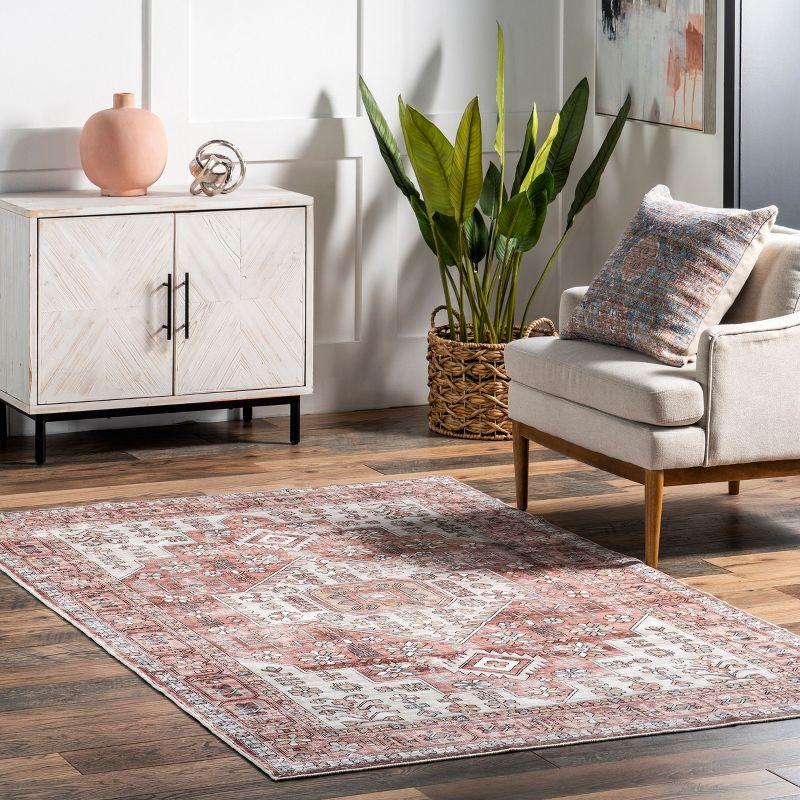 Nuloom Evon Traditional Medallion Pet Friendly Machine Washable Area Rug, 4' x 6', Blush Pink