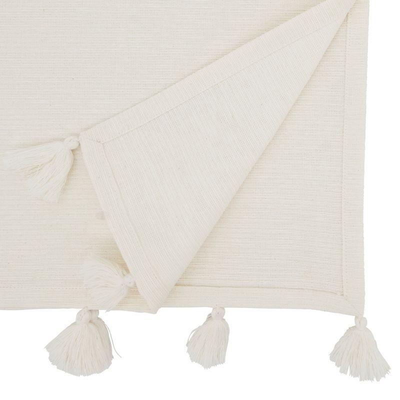 White Cotton Modern Minimalist Tassel Table Runner