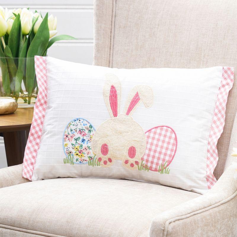 Happy Bunny Eggs Embroidered Spring Throw Pillow