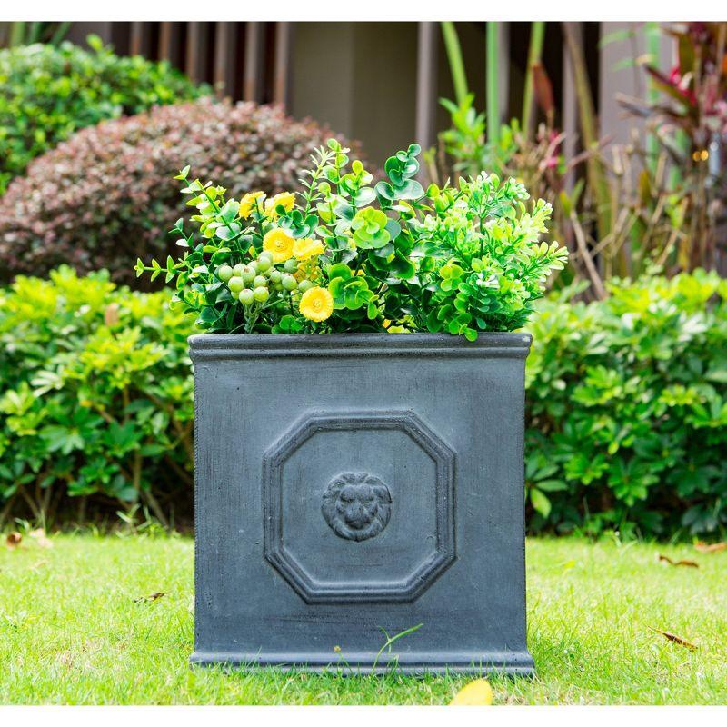 12.6" Kante Lightweight Classic Square English Style Lion Head Concrete Planter Antique Gray - Rosemead Home & Garden, Inc.