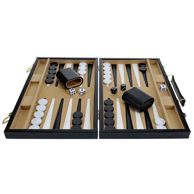 WE Games Black Leatherette Backgammon Set, 14.75 x 9.75 in. closed