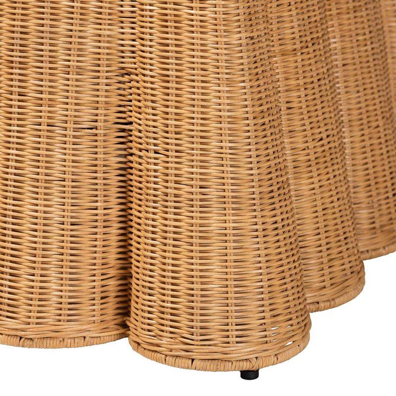 bali & pari Palm Scallop Rattan Ottoman Honey: Square Upholstered, No Assembly, Polyester, Plywood