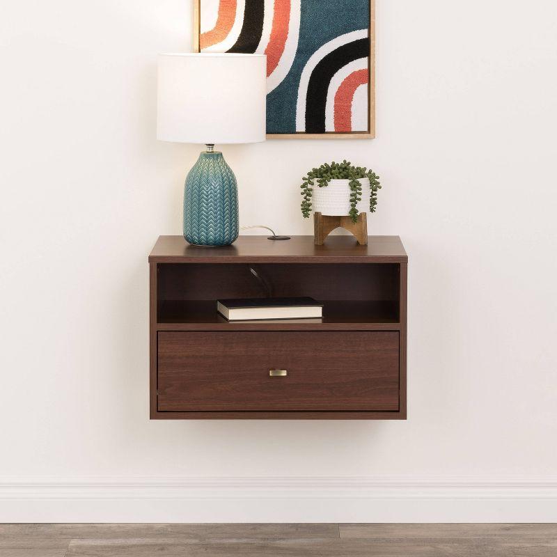 Cherry Floating 1 Drawer Nightstand with Open Shelf