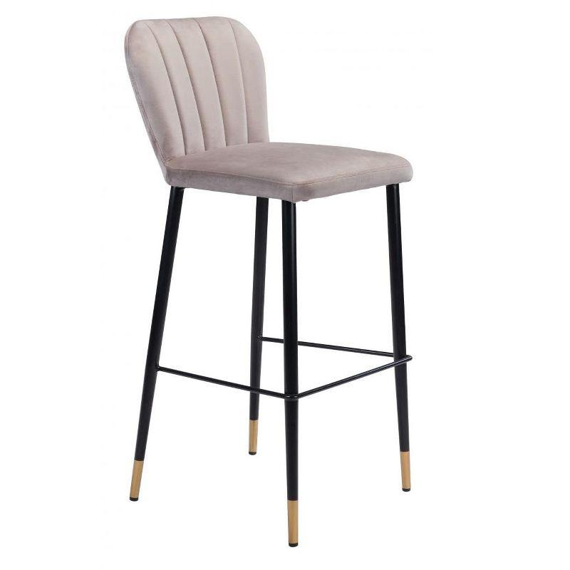 Gray Velvet and Black Metal Bar Stools Set