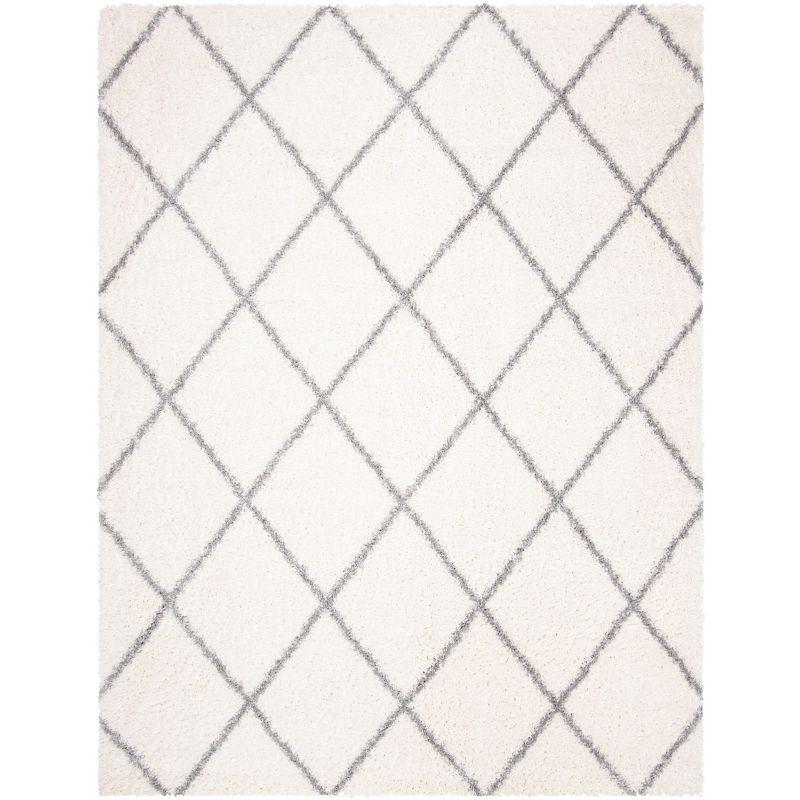 Elegant Cream and Grey Shag Area Rug, Hand-Knotted Synthetic, 8' x 10'
