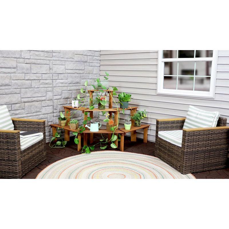 Sunnydaze Outdoor Meranti Wood with Teak Oil Finish 3-Tiered Flower Plant Stand - 36" - Brown