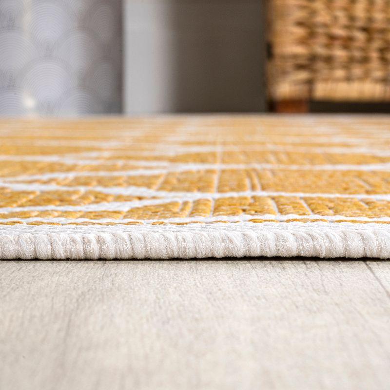 5' x 5' Trebol Moroccan Trellis Textured Weave Indoor/Outdoor Area Rug, Yellow/Cream - JONATHAN Y