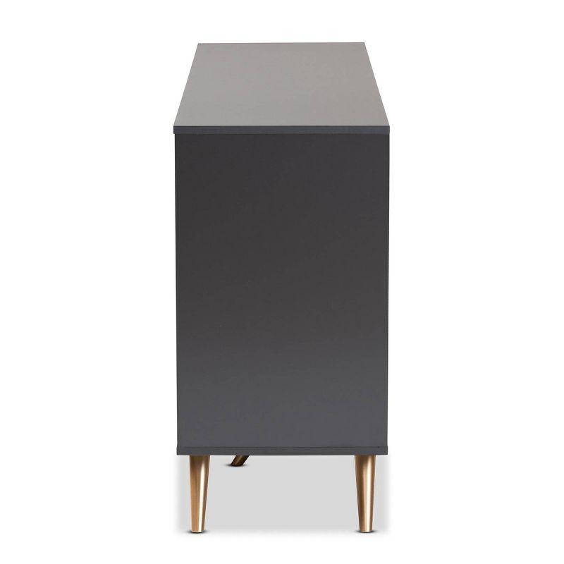 Contemporary Dark Grey Wood Sideboard with Gold Accents