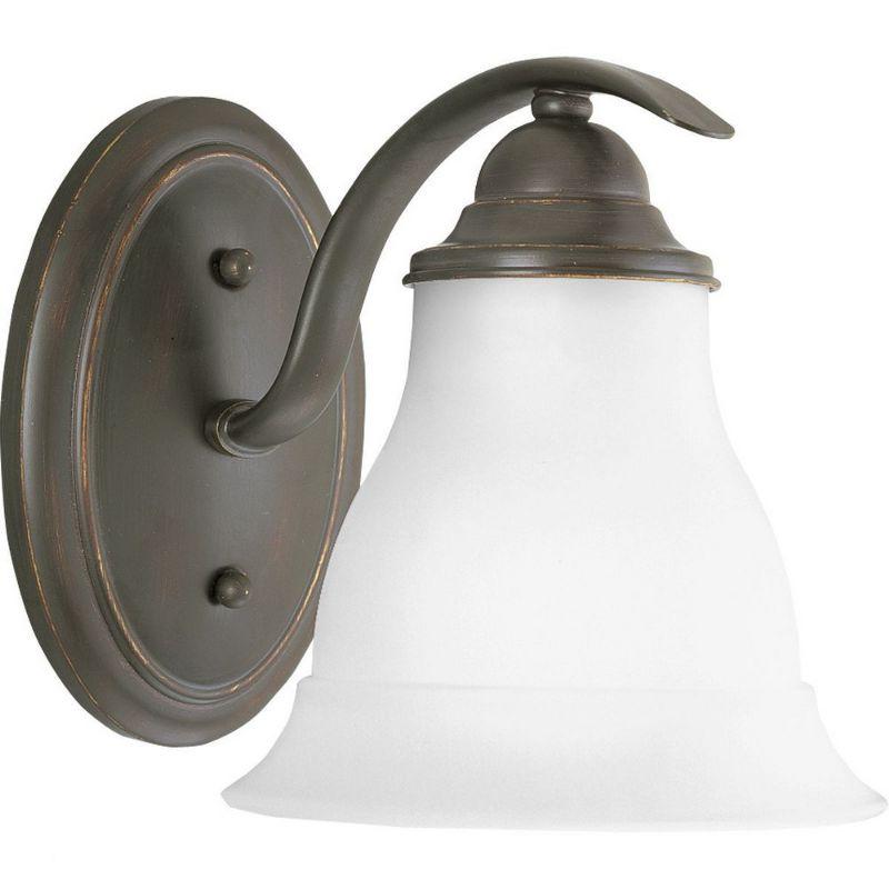 Progress Lighting Trinity 1-Light Bath Fixture, Ceramic, Antique Bronze, Etched Glass Shade