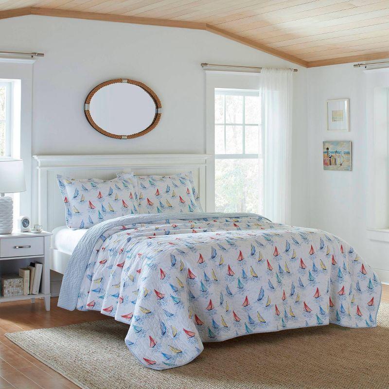 Ahoy Blue Cotton Reversible King Quilt Set