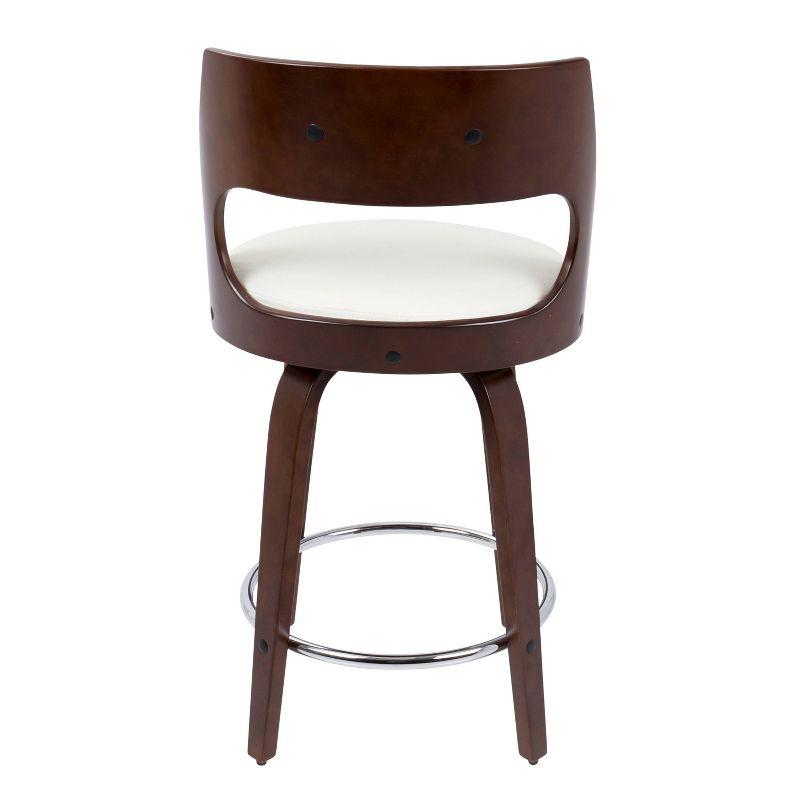 Set of 2 Cecina Upholstered Counter Height Barstools White/Cherry - Lumisource: Chrome Footrest, Swivel Seat, Wood Frame