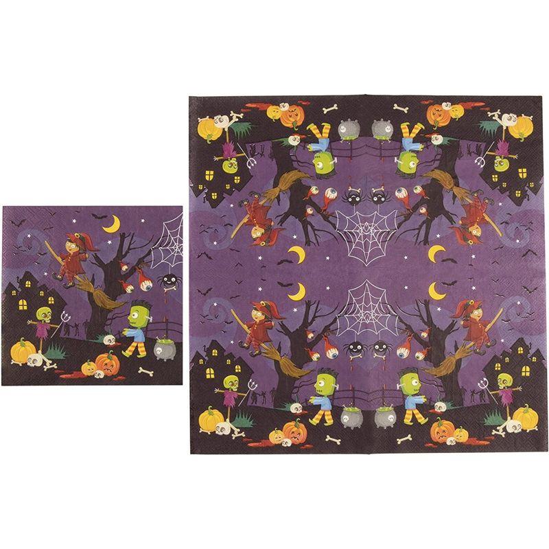 Blue Panda 144 Piece Spooky Halloween Disposable Party Supplies Serves 24 - Plates, Napkins, Cups & Cutlery