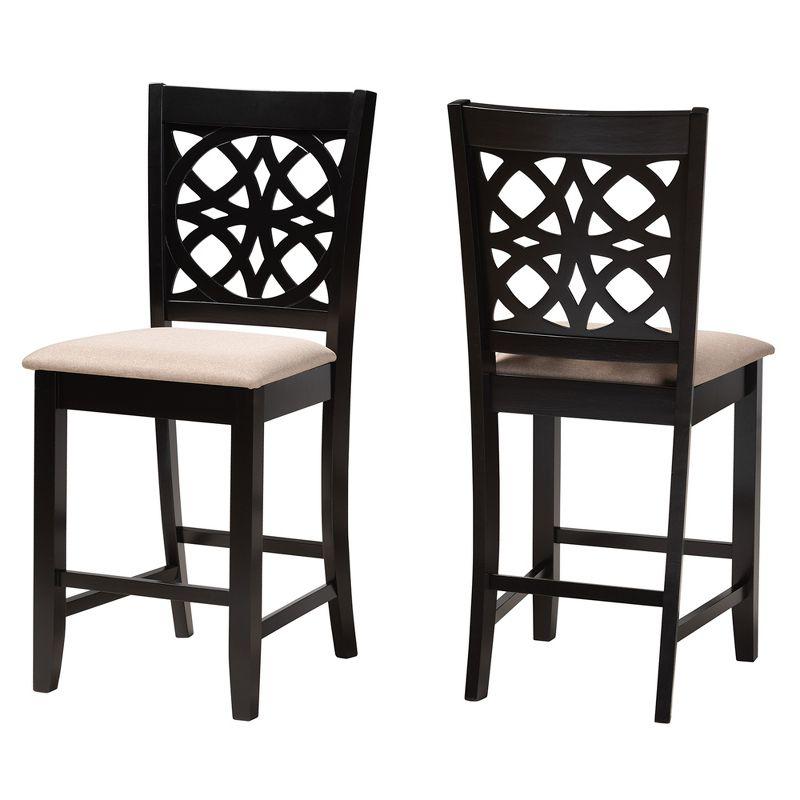 Abigail Beige Fabric and Dark Brown Wood Counter Stool Set