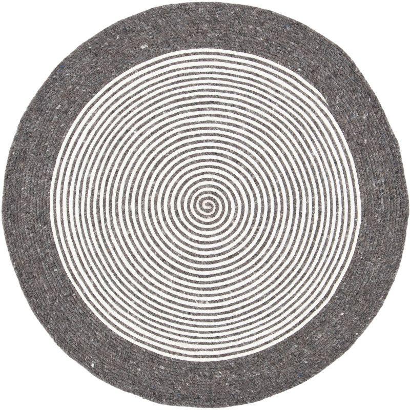 Braided BRD904 Hand Woven Indoor Accent Rug - Charcoal/Ivory - 3' Round - Safavieh
