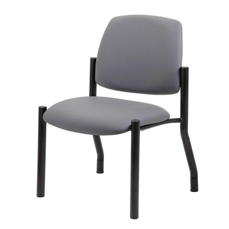 Armless Guest Chair Gray - Boss Office Products: Sturdy Mid Back, Antimicrobial Vinyl, 300 lbs Capacity