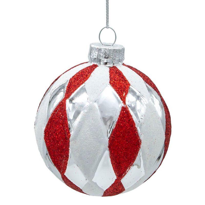 80mm Red and Silver Glitter Glass Ball Ornament Set of 6