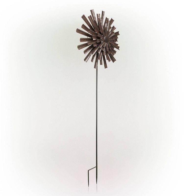 Floral Kinetic Wind Spinner Stake Bronze - Alpine Corporation: Abstract Flower Design, Iron Construction, 81" Tall