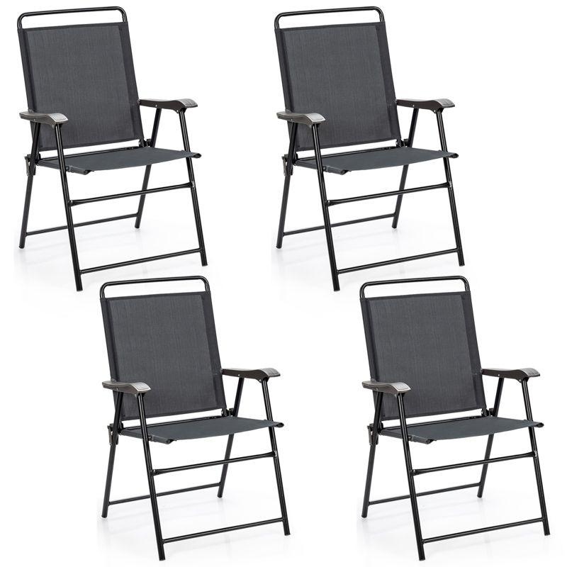 Tangkula 4-Piece Patio Folding Chairs Outdoor Camping Chair with Armrest & High Backrest