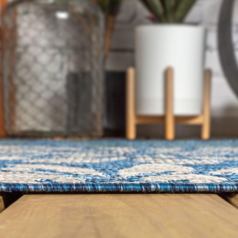 JONATHAN Y Zinnia Modern Floral Textured Weave Navy/Aqua 2 ft. x 20 ft. Indoor/Outdoor Runner Rug