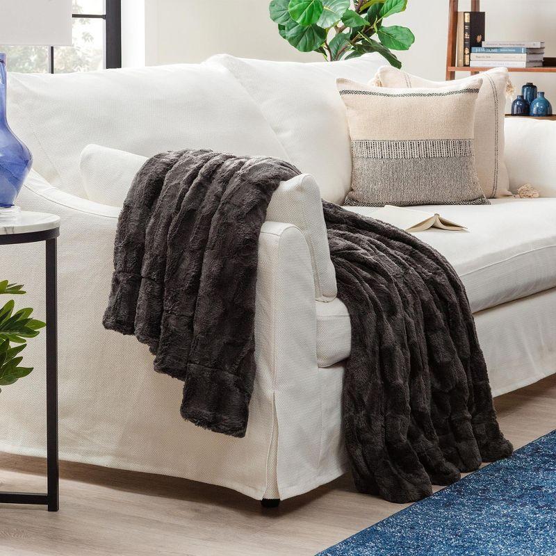 Chanasya Wolf Faux Long Fur Throw Blanket - Soft, Fuzzy Throw Blanket - 50" x 65” - Dark Gray