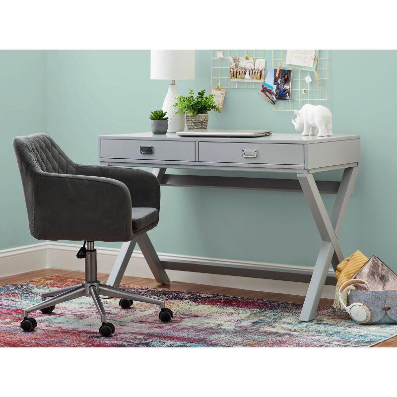 Gray Campaign Style Wood Writing Desk with Drawers