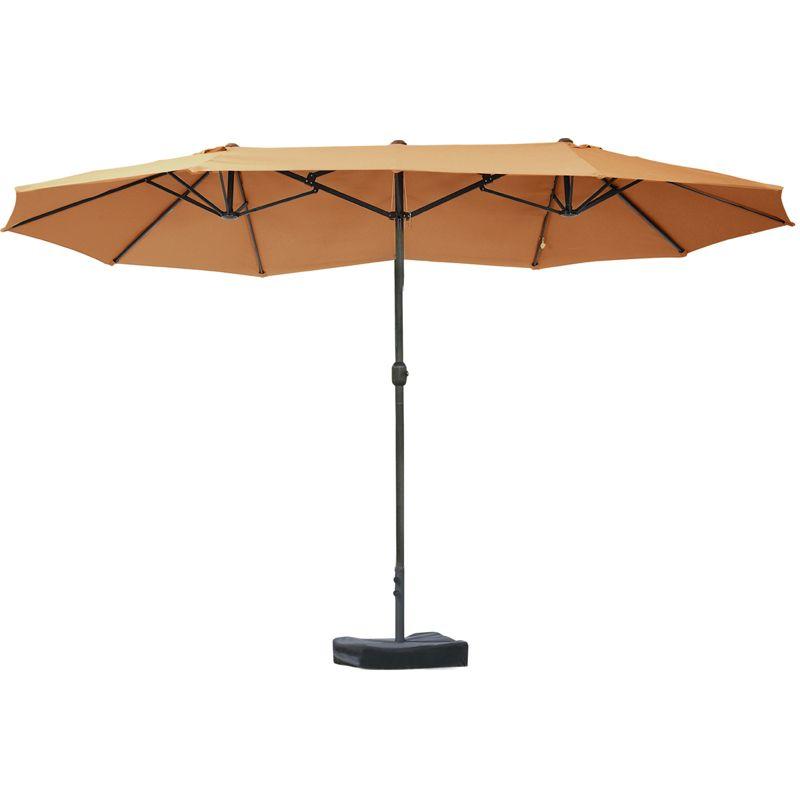 Coffee Steel Double-Sided Rectangular Patio Umbrella with Base