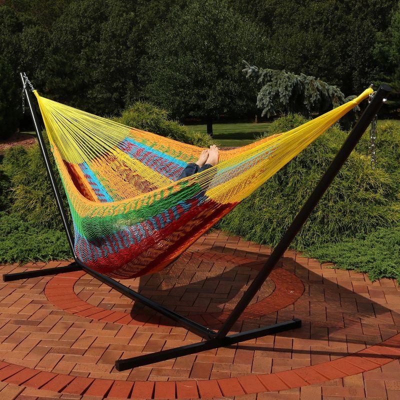 Sunnydaze Mayan Family Hammock Handwoven XXL Thick Cord with Stand - 400 lb Weight Capacity/15' Stand