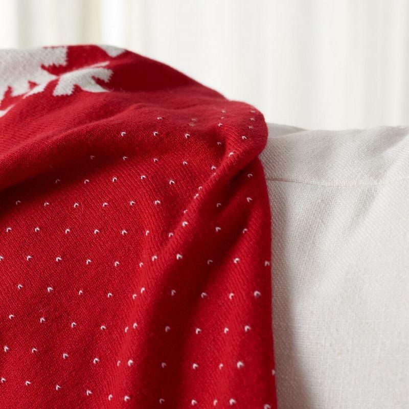 Red and White Reversible Cotton Snowflake Throw Blanket