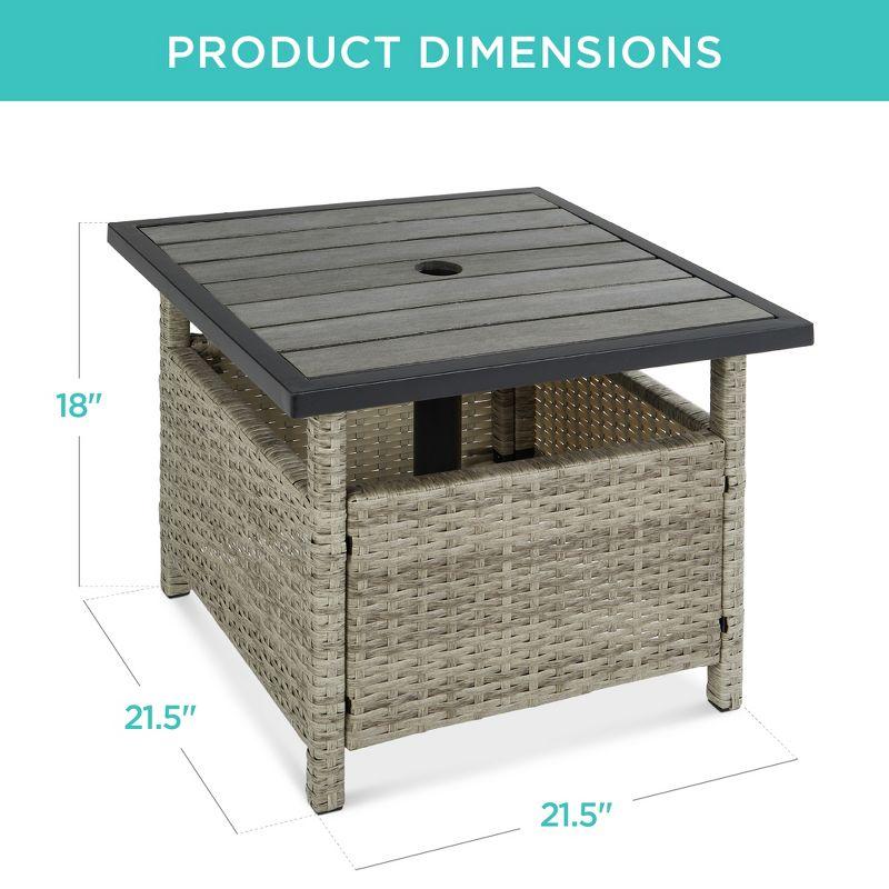 Elegant Grey Rattan Wicker Outdoor Side Table with Umbrella Hole