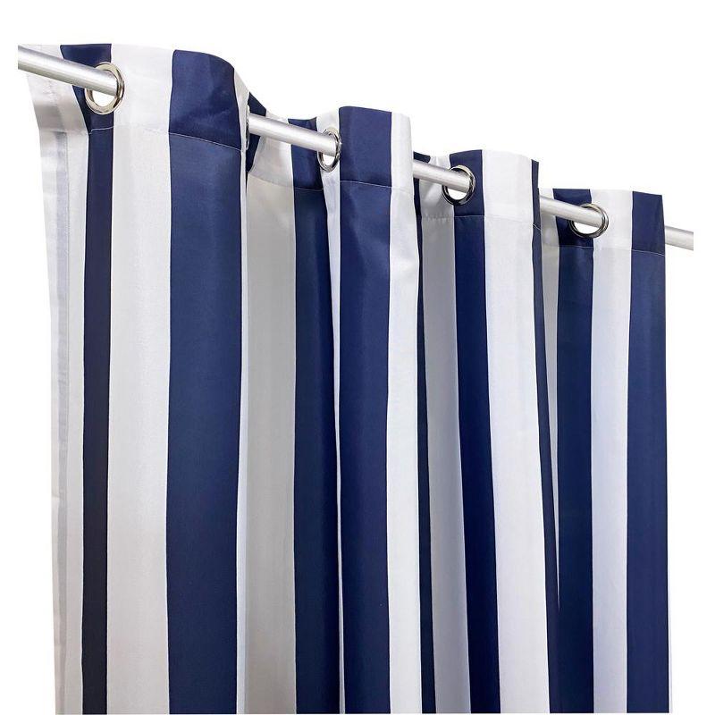 Commonwealth Seascapes Stripes Light Filtering Satiny Look Provide Privacy Grommet Outdoor Panel Pair, Indigo