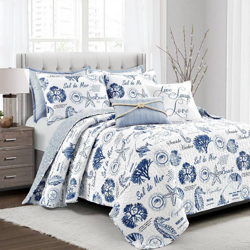 Coastal Breeze King-Size Reversible Microfiber Quilt Set in Blue