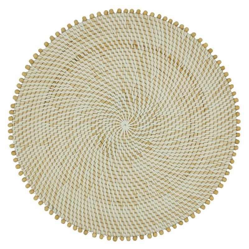 Natural Rattan Beaded Edge Round Table Placemats, Set of 4