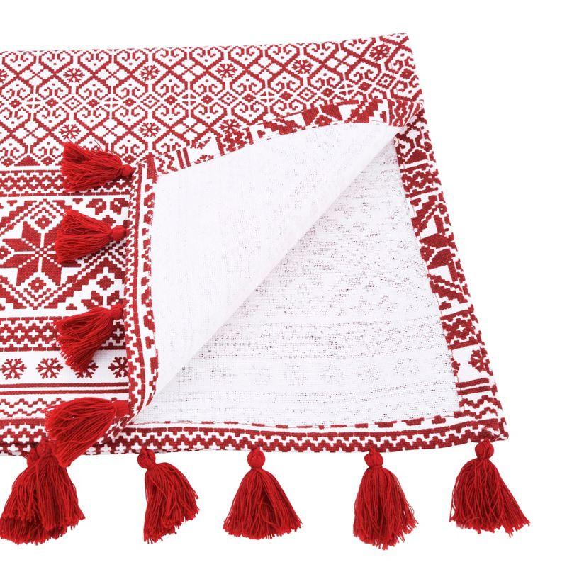 Red and White Cotton Christmas Pattern Table Runner