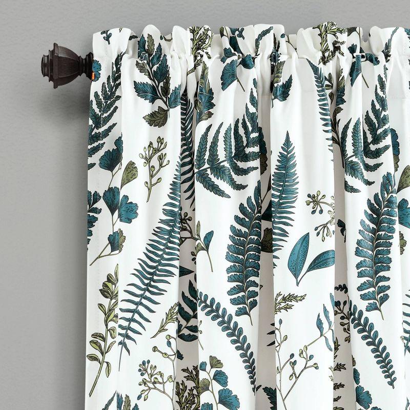 White and Green Floral Polyester Blackout Curtain Panels