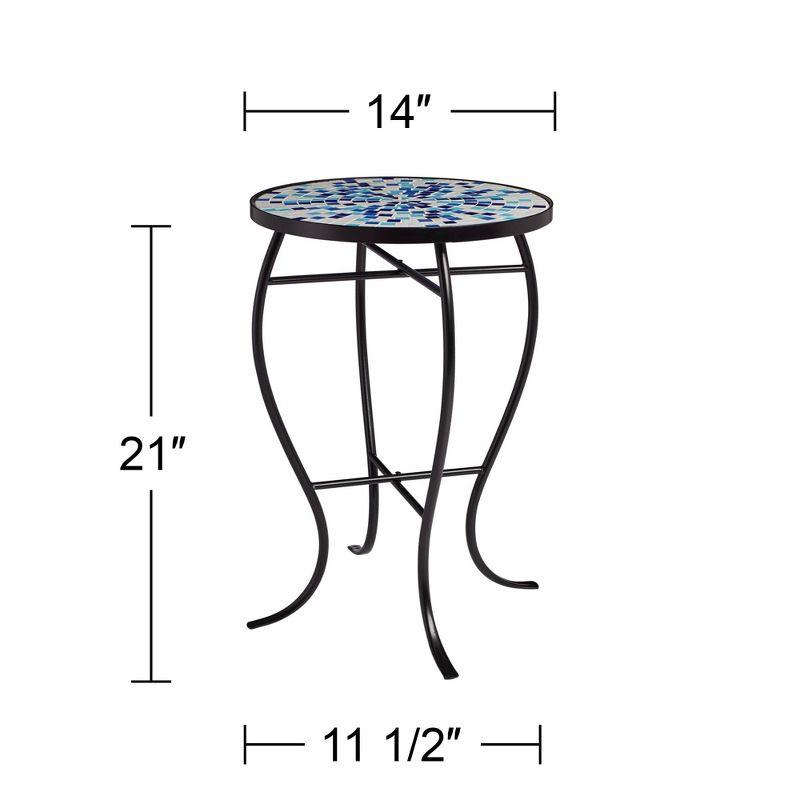 Modern Black Iron Outdoor Side Table with Aqua Mosaic Top