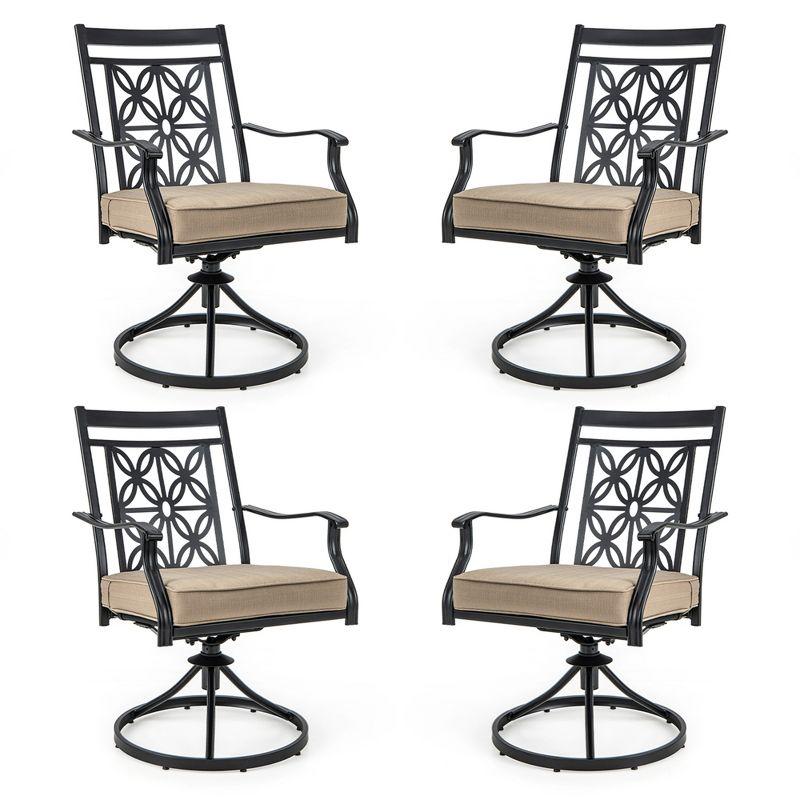 Costway Patio Swivel Chair 4 PCS Outdoor Bistro Dining Chair Blossom Pattern Backrest