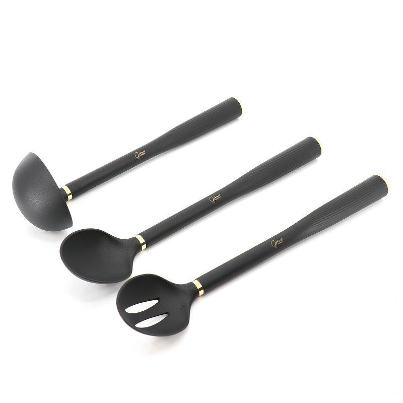 Gibson Home Hampsbridge 10 Piece Nylon Kitchen Tool Set and Utensil Crock in Black and Gold